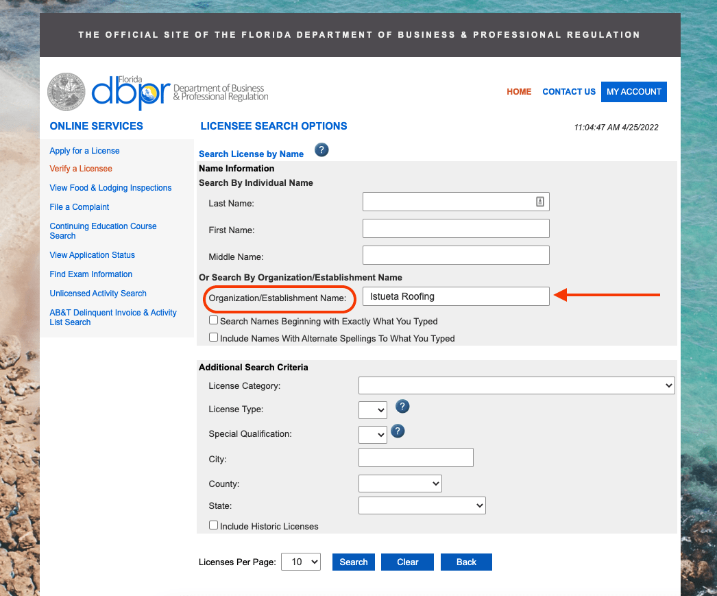 how to verify roofing license