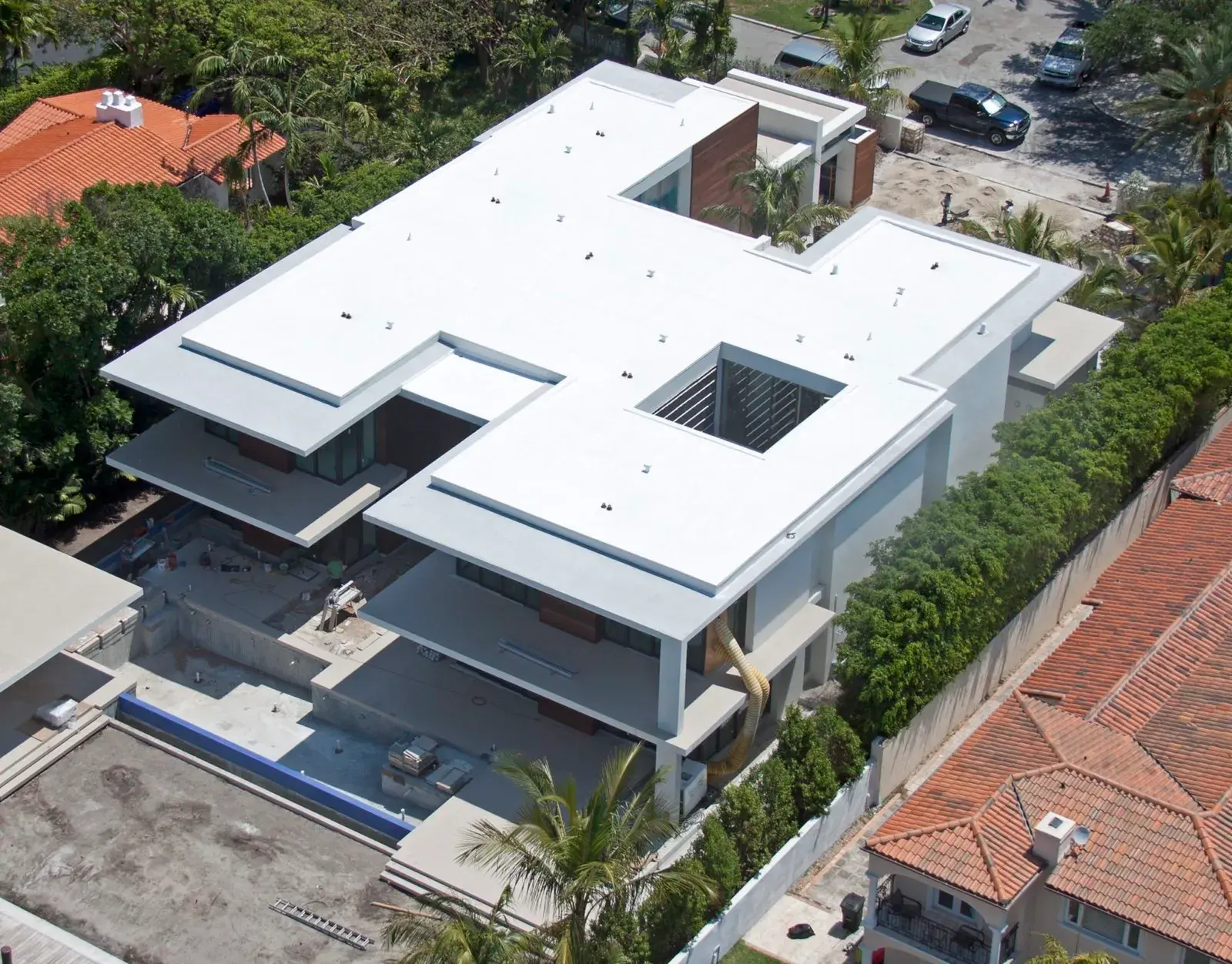Flat membrane terrace on a Coral Gables Mediterranean revival home