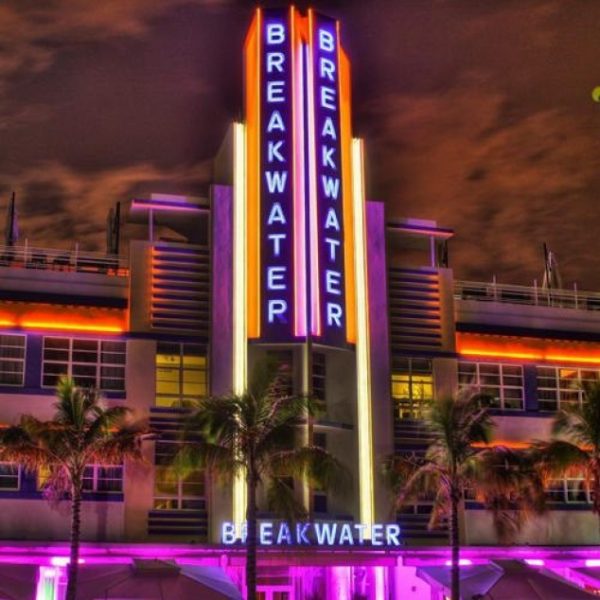 hotel with neon lights