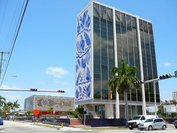 large building with colorful mosaic