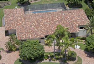 Aerial view of colorful roof on a luxury home in Florida